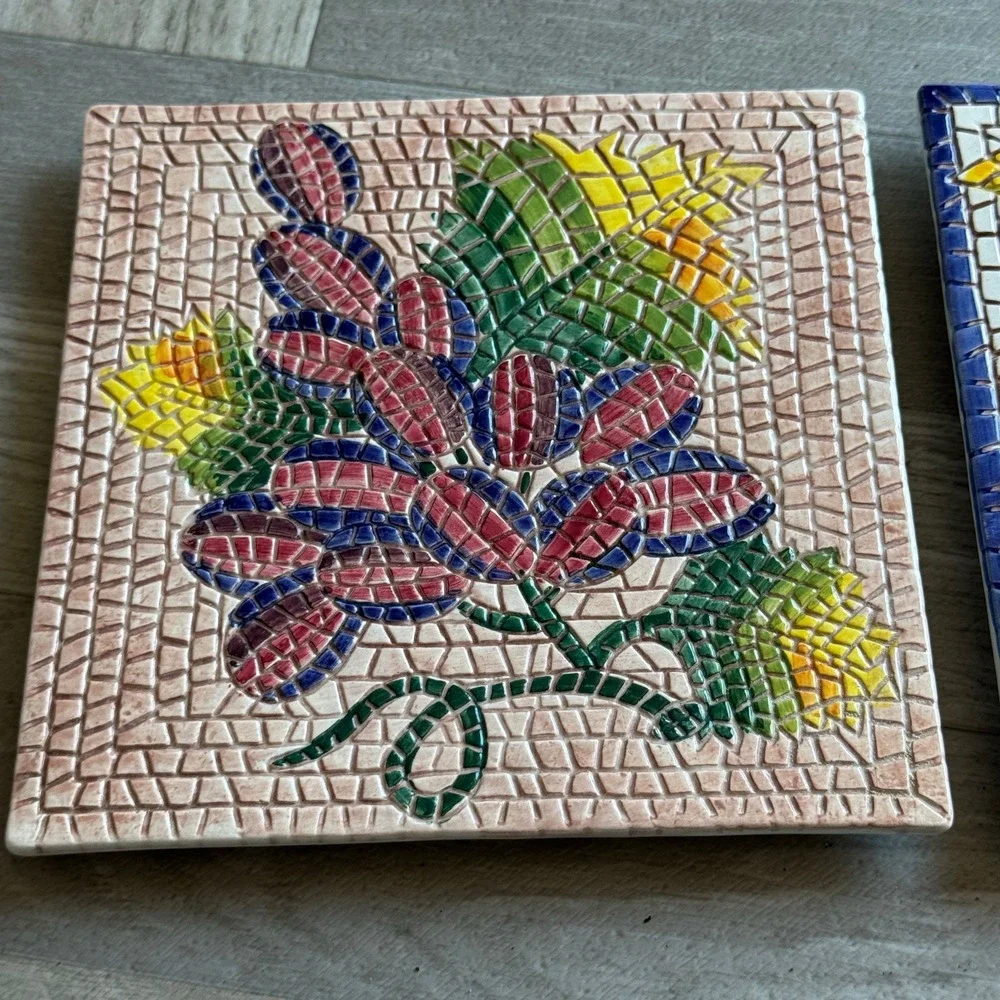 Ceramic Tile Art Coasters,‎ Mosaic Look Fruit Grapes Home Decor Cookware Italy